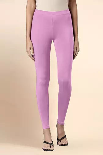 Lilac Microfiber elastane stretch soft ankle length leggings with ultrasoft waistband