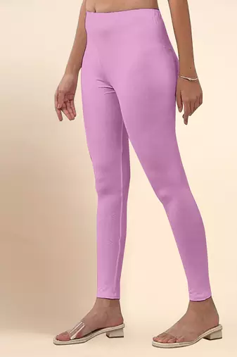 Lilac Microfiber elastane stretch soft ankle length leggings with ultrasoft waistband