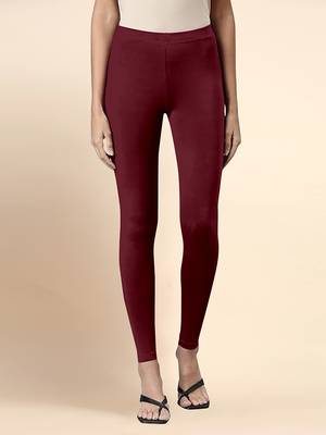 Maroon Microfiber elastane stretch soft ankle length leggings with ultrasoft waistband 1
