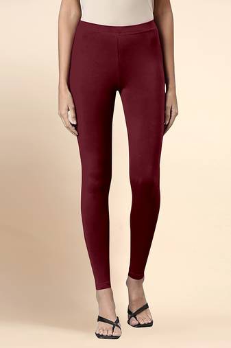 Maroon Microfiber elastane stretch soft ankle length leggings with ultrasoft waistband