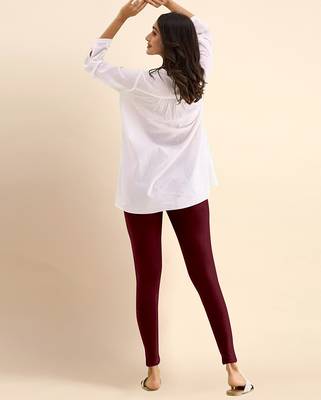 Maroon Microfiber elastane stretch soft ankle length leggings with ultrasoft waistband 2