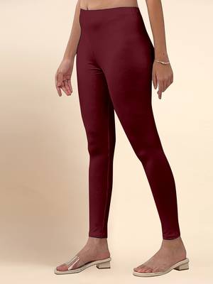 Maroon Microfiber elastane stretch soft ankle length leggings with ultrasoft waistband 3