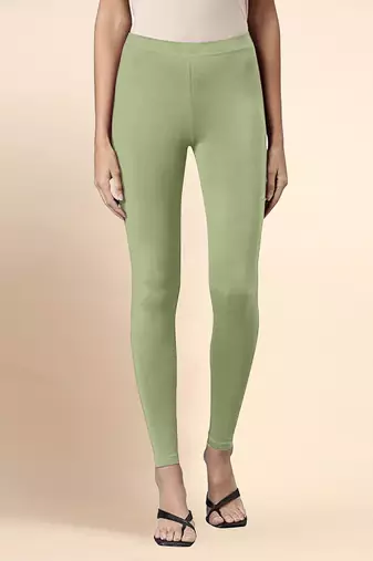 OliveGreen Microfiber elastane stretch soft ankle length leggings with ultrasoft waistband