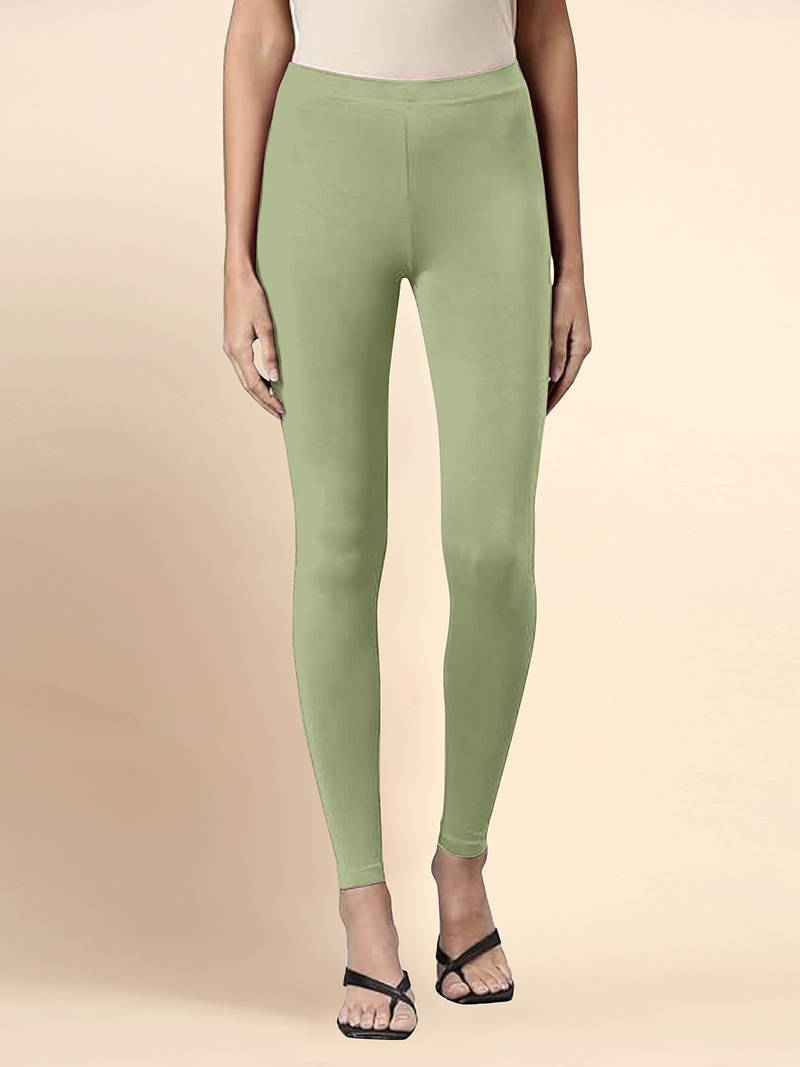 OliveGreen Microfiber elastane stretch soft ankle length leggings with ultrasoft waistband