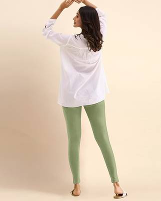 OliveGreen Microfiber elastane stretch soft ankle length leggings with ultrasoft waistband 2