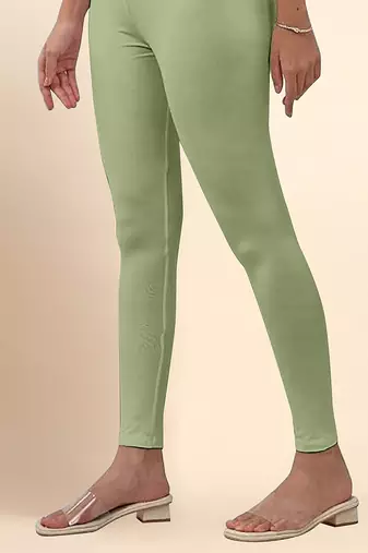 OliveGreen Microfiber elastane stretch soft ankle length leggings with ultrasoft waistband