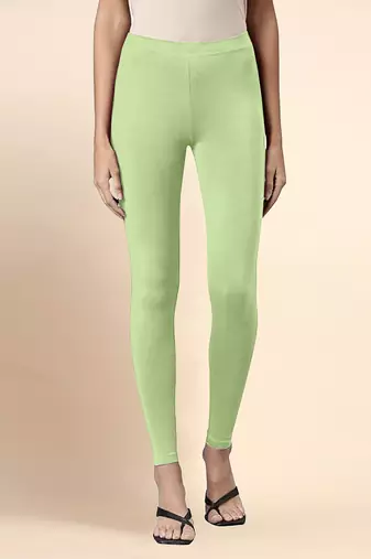 PaleGreen Microfiber elastane stretch soft ankle length leggings with ultrasoft waistband