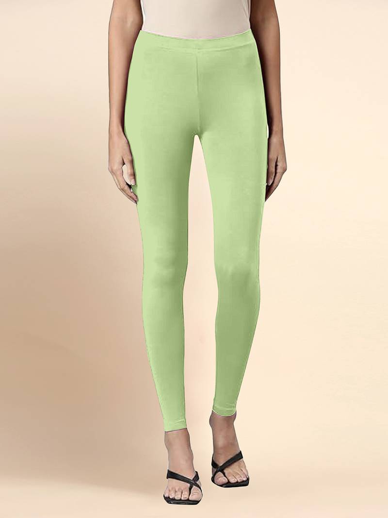 PaleGreen Microfiber elastane stretch soft ankle length leggings with ultrasoft waistband