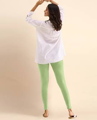 PaleGreen Microfiber elastane stretch soft ankle length leggings with ultrasoft waistband 2