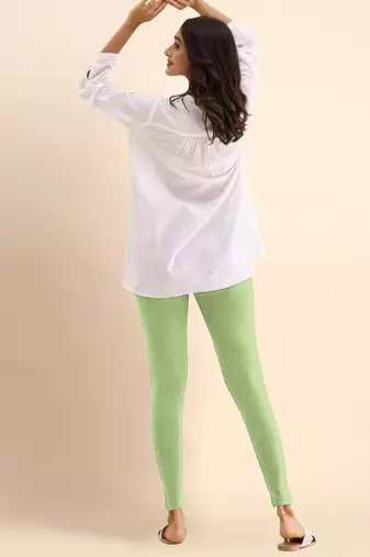 PaleGreen Microfiber elastane stretch soft ankle length leggings with ultrasoft waistband