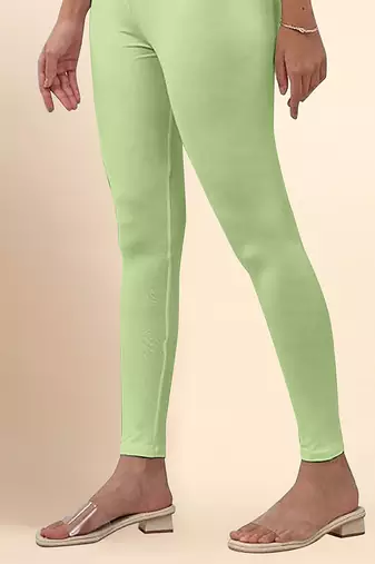 PaleGreen Microfiber elastane stretch soft ankle length leggings with ultrasoft waistband