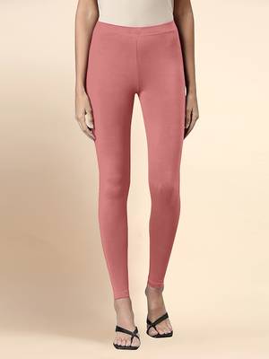 SalmonPink Microfiber elastane stretch soft ankle length leggings with ultrasoft waistband 1