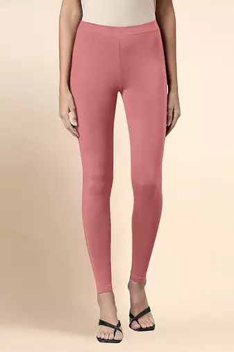 SalmonPink Microfiber elastane stretch soft ankle length leggings with ultrasoft waistband