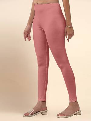 SalmonPink Microfiber elastane stretch soft ankle length leggings with ultrasoft waistband 3