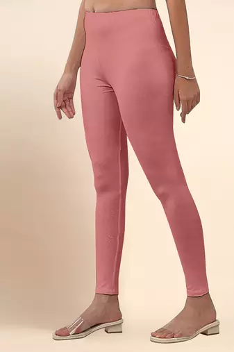 SalmonPink Microfiber elastane stretch soft ankle length leggings with ultrasoft waistband
