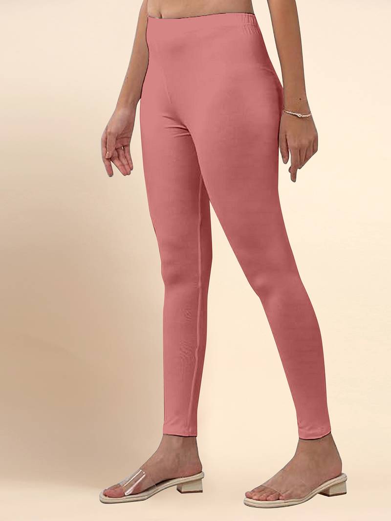 SalmonPink Microfiber elastane stretch soft ankle length leggings with ultrasoft waistband