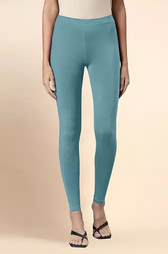 Teal Microfiber elastane stretch soft ankle length leggings with ultrasoft waistband