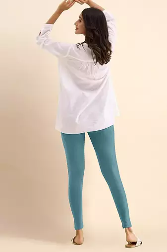 Teal Microfiber elastane stretch soft ankle length leggings with ultrasoft waistband