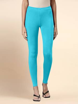 Turquoise Microfiber elastane stretch soft ankle length leggings with ultrasoft waistband 1