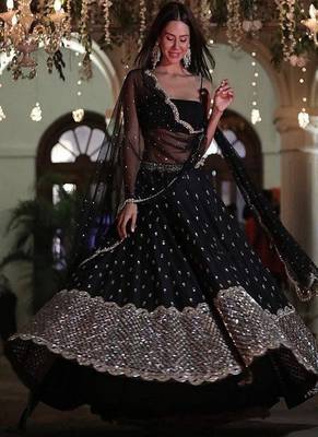 Black Georgette Sequin Work Lehenga set with Banglori Satin Blouse & Net Dupatta 2
