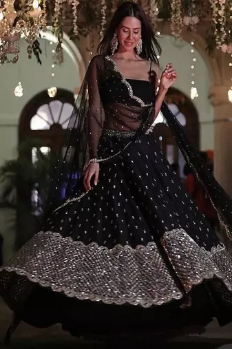Black Georgette Sequin Work Lehenga set with Banglori Satin Blouse & Net Dupatta