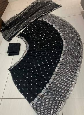 Black Georgette Sequin Work Lehenga set with Banglori Satin Blouse & Net Dupatta 3