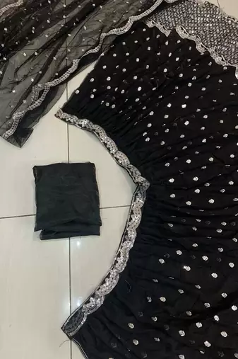 Black Georgette Sequin Work Lehenga set with Banglori Satin Blouse & Net Dupatta