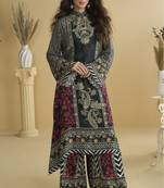black crepe silk printed kurta palazzo set