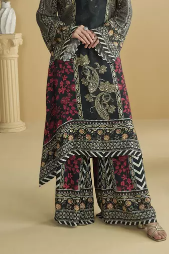 black crepe silk printed kurta palazzo set