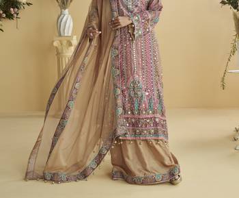 pink crepe silk printed kurta palazzo set 2