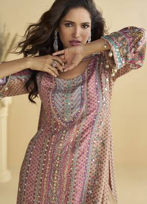 pink crepe silk printed kurta palazzo set 3