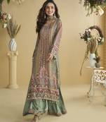 Parrot green crepe silk printed kurta palazzo set