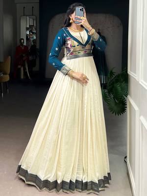 Graceful Off-White Zari Weaving Silk Festival Wear Gown 4
