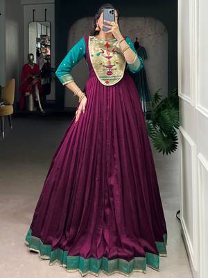 Fantastic Wine Zari Weaving Silk Function Wear Gown 1