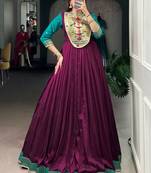 Fantastic Wine Zari Weaving Silk Function Wear Gown