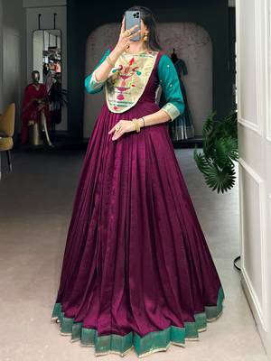 Fantastic Wine Zari Weaving Silk Function Wear Gown 2