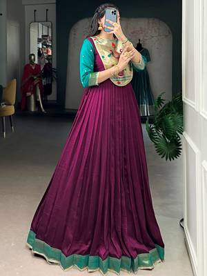 Fantastic Wine Zari Weaving Silk Function Wear Gown 3
