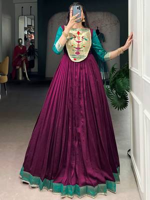 Fantastic Wine Zari Weaving Silk Function Wear Gown 4