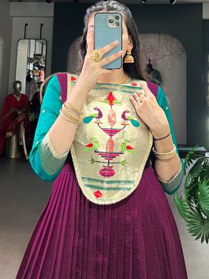 Fantastic Wine Zari Weaving Silk Function Wear Gown 5