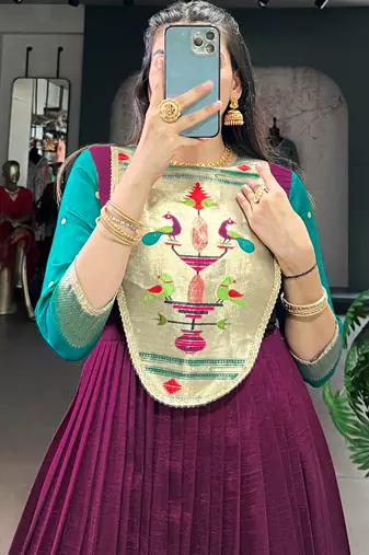 Fantastic Wine Zari Weaving Silk Function Wear Gown