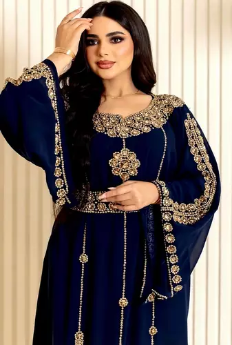 Blue moroccan kaftans farasha abaya dress  long gown