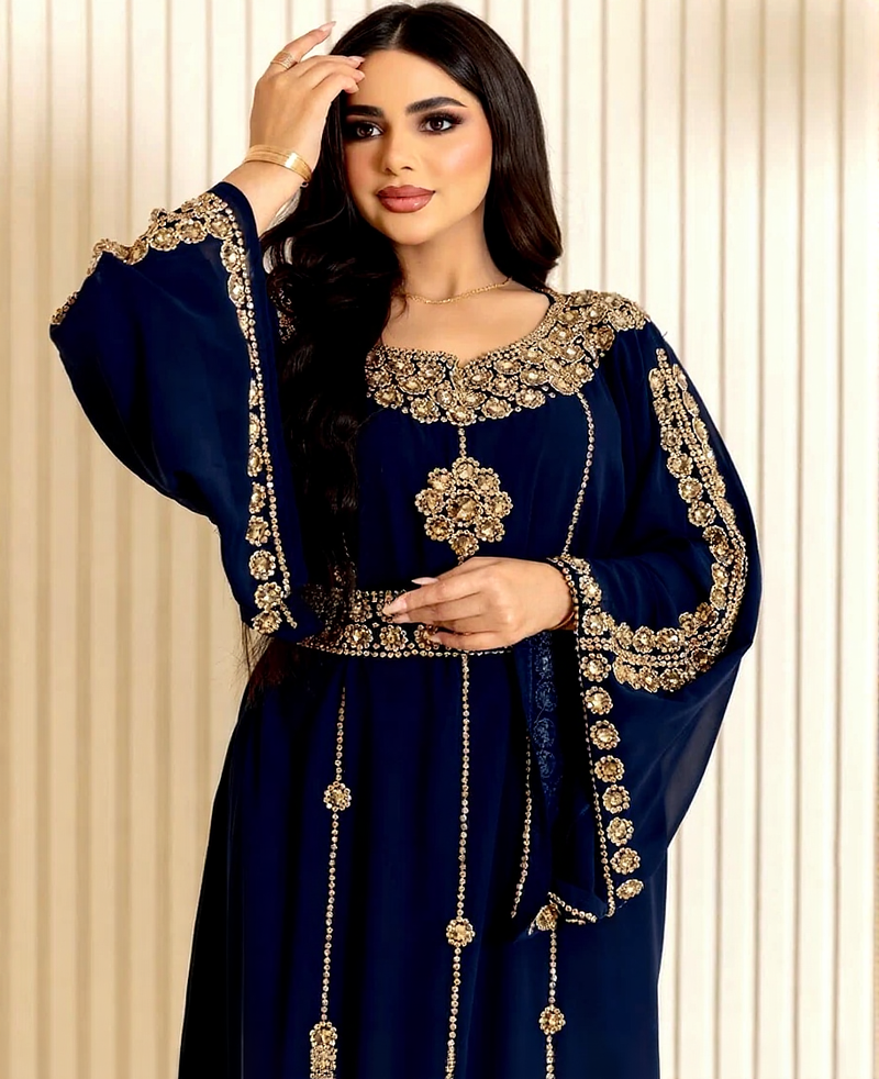 Blue moroccan kaftans farasha abaya dress  long gown