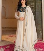 Pretty Off-White Gota Work Georgette Festival Wear Gown With Dupatta