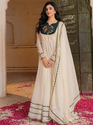 Pretty Off-White Gota Work Georgette Festival Wear Gown With Dupatta 2