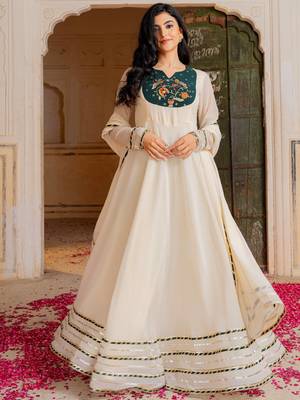 Pretty Off-White Gota Work Georgette Festival Wear Gown With Dupatta 3