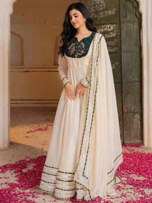 Pretty Off-White Gota Work Georgette Festival Wear Gown With Dupatta 4