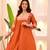 orange viscose rayon thread flared kurta pant set
