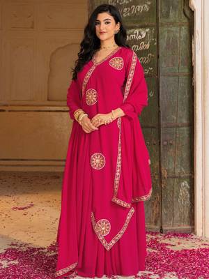 Gorgeous Pink Embroidered Georgette Function Wear Gown With Dupatta 1