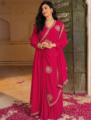 Gorgeous Pink Embroidered Georgette Function Wear Gown With Dupatta 2