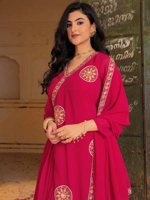 Gorgeous Pink Embroidered Georgette Function Wear Gown With Dupatta 3